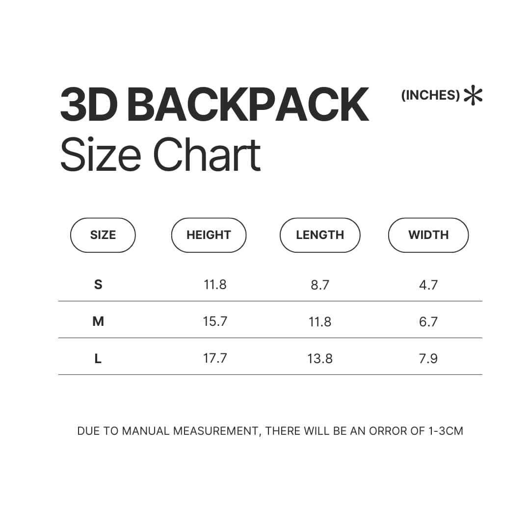 3D Backpack Size Chart - Tom MacDonald Store